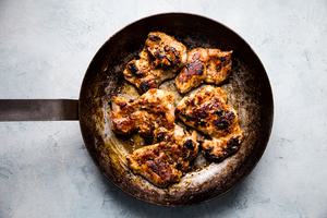 cooked lemongrass chicken in a pan