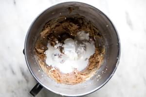 homemade apple crumb cake ingredients in a mixing bowl