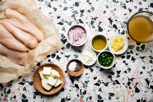 chicken cutlets, butter, chicken stock, chives, shallots, olive oil, garlic, salt and pepper