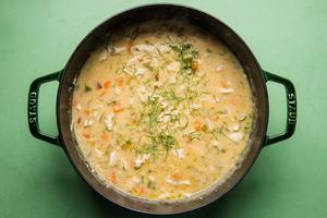 homemade creamy chicken soup in a pot