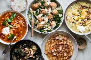 5 bowls of soup all made with only 5-ingredients