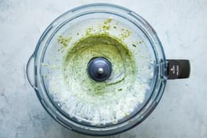 egg yolk, garlic, Dijon, anchovy paste, salt, minced fresh herbs, lemon juice and olive oil blended in a small food processor