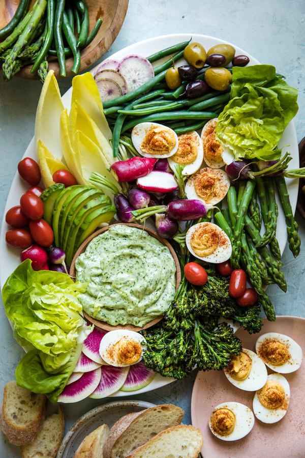 grand aioli on a plater with vegetables