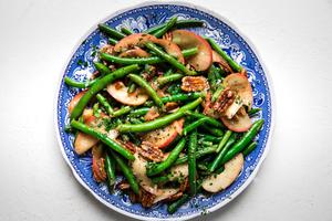 Green Beans with Apples and Sage Butter on a serving plate