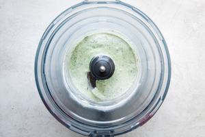 creamy basil dressing in a food processor