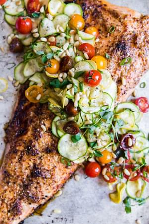 Honey Mustard Salmon with Summer Vegetable Salad