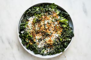 Kale Salad with Lemon Parmesan Dressing, parsley and panko