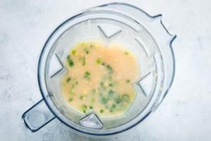 cooked potato and corn chowder recipe in a blender