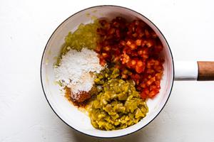 butter, onions, tomatoes, chiles, and cornstarch in a sauce pan