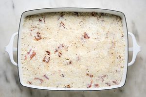 potato rösti mixture in a baking dish