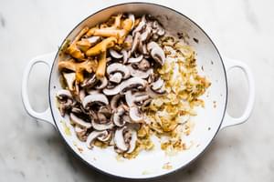 cooked fennel and mushrooms in a skillet