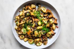 homemade Spicy Gnocchi with Fennel and Mushrooms in a bowl