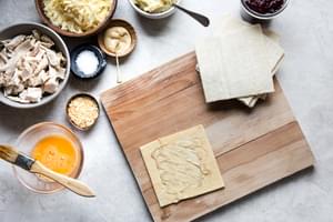 puff pastry square spread with dijon for leftover turkey hand pies