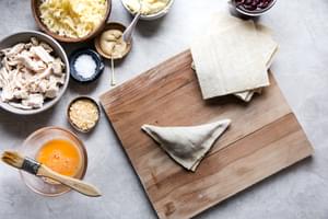 leftover turkey hot pocket made with puff pastry, mashed potatoes and cranberry sauce