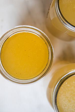 homemade turkey stock in glass jars