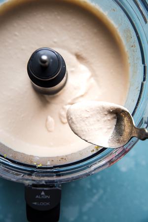 homemade white bean hummus in a food processor