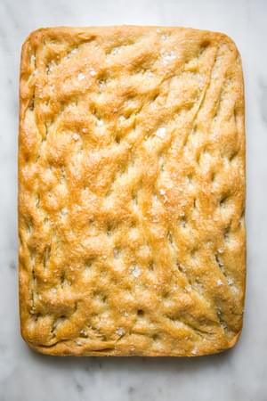 homemade focaccia bread on the counter