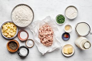 ingredients laid out to make classic southern biscuits and gravy