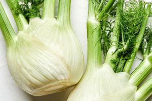 raw fennel bulbs on the counter to make roasted fennel