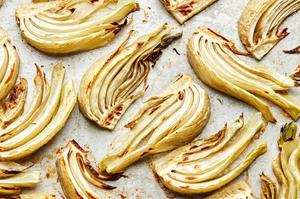roasted fennel on a baking sheet