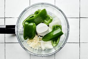 bell pepper, jalapeno, onion and garlic in a food processor