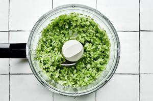 bell pepper, jalapeno, onion and garlic in a food processor