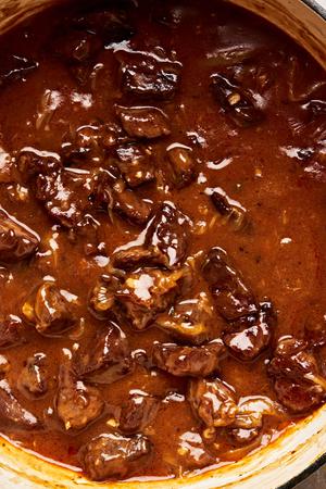 steak pie filling made with chuck roast, onion, Worcestershire, tomato paste, beef stock and spices