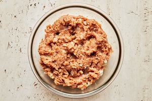 ground turkey, onion mixture, bread crumbs, milk, tomato paste, seasonings, Worcestershire & eggs  mixed well in a bowl