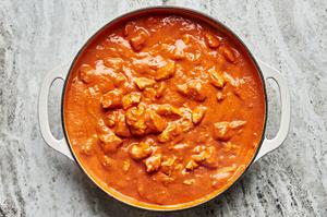 A pot of homemade chicken tikka masala