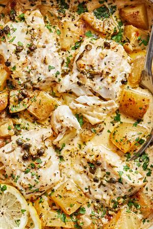 Cod & Potatoes in Rosemary Cream Sauce with lemon and parsley