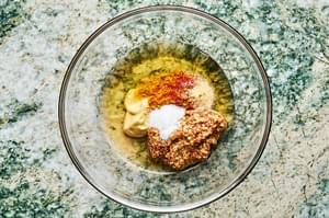 whole grain mustard, Dijon, honey, salt, apple cider vinegar, cayenne, garlic powder, and curry powder in a small bowl