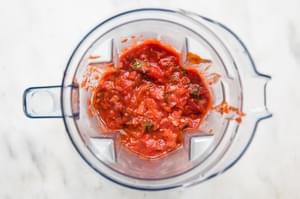 cooked olive oil, onions, garlic, basil, oregano and bouillon added to a blender