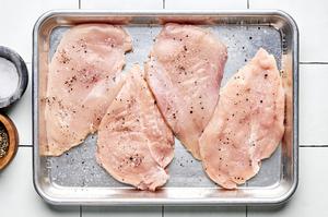 butterflied chicken breasts pounded thin seasoned with salt and pepper