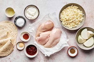 ingredients laid out to make crispy chipotle chicken flautas