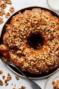 Homemade monkey bread topped with crunchy walnuts, baked to golden perfection, the perfect brunch or holiday breakfast