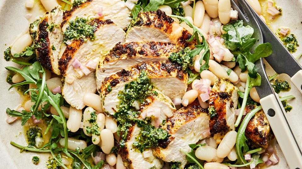 Arugula White Bean Salad with Pesto Chicken