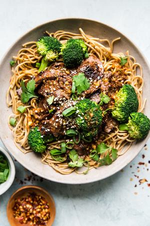 broccoli Beef Soba Bowl with buckwheat noodles