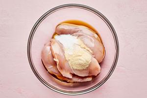 chicken tossed with olive oil, salt, garlic powder, and onion powder