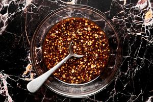 soy sauce, sesame oil, garlic, ginger, brown sugar, red pepper flakes, and cornstarch stirred together in a small bowl