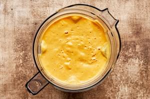 roasted cauliflower, carrots, onion, garlic stock, milk, lemon juice, nutmeg & salt blended until smooth in a blender