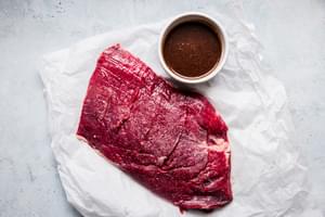 scored flank steak with hoisin and Chinese five spice marinade