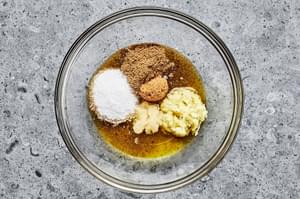 salt, garam masala, garlic, ginger, olive oil, and brown sugar in a small bowl