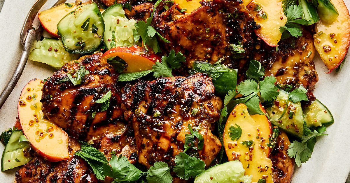 Grilled Honey Mustard Chicken with Peach Salad