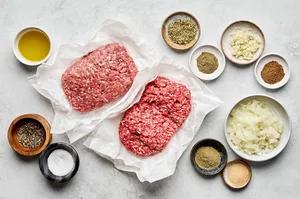 all of the ingredients laid out to make homemade gyro meat.