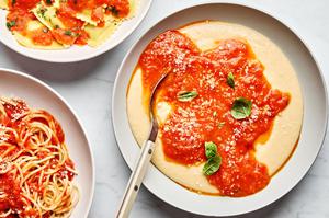 homemade tomato sauce served on top of polenta