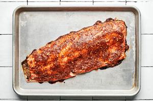 baked honey mustard salmon on a sheet pan