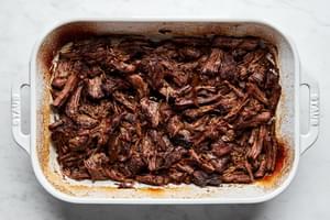 shredded Margarita Beef, browned and slightly crispy from the broiler.