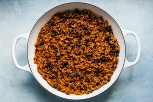 Mexican Beans and rice in a pot