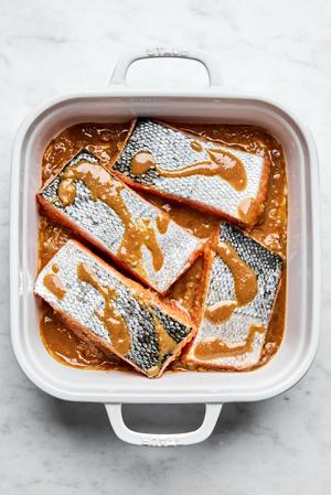 salmon marinated in ginger, miso paste, sesame oil, soy sauce, seasoned rice vinegar and brown sugar