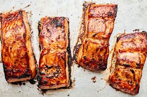 miso glazed salmon marinated with ginger, miso paste, sesame oil, soy sauce, seasoned rice vinegar and brown sugar